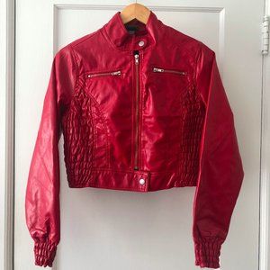 Red Bomber-Style Vegan Leather Jacket